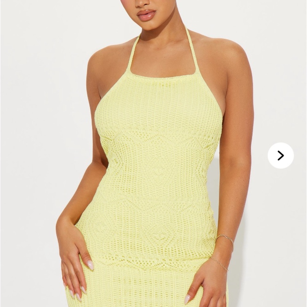 Fashion Nova ⭐️Stylish Yellow Crochet Halter Dress